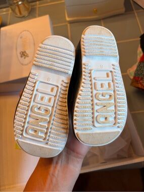Angel Kids White-Soled Black Sneakers with ANGEL Outsole Logo